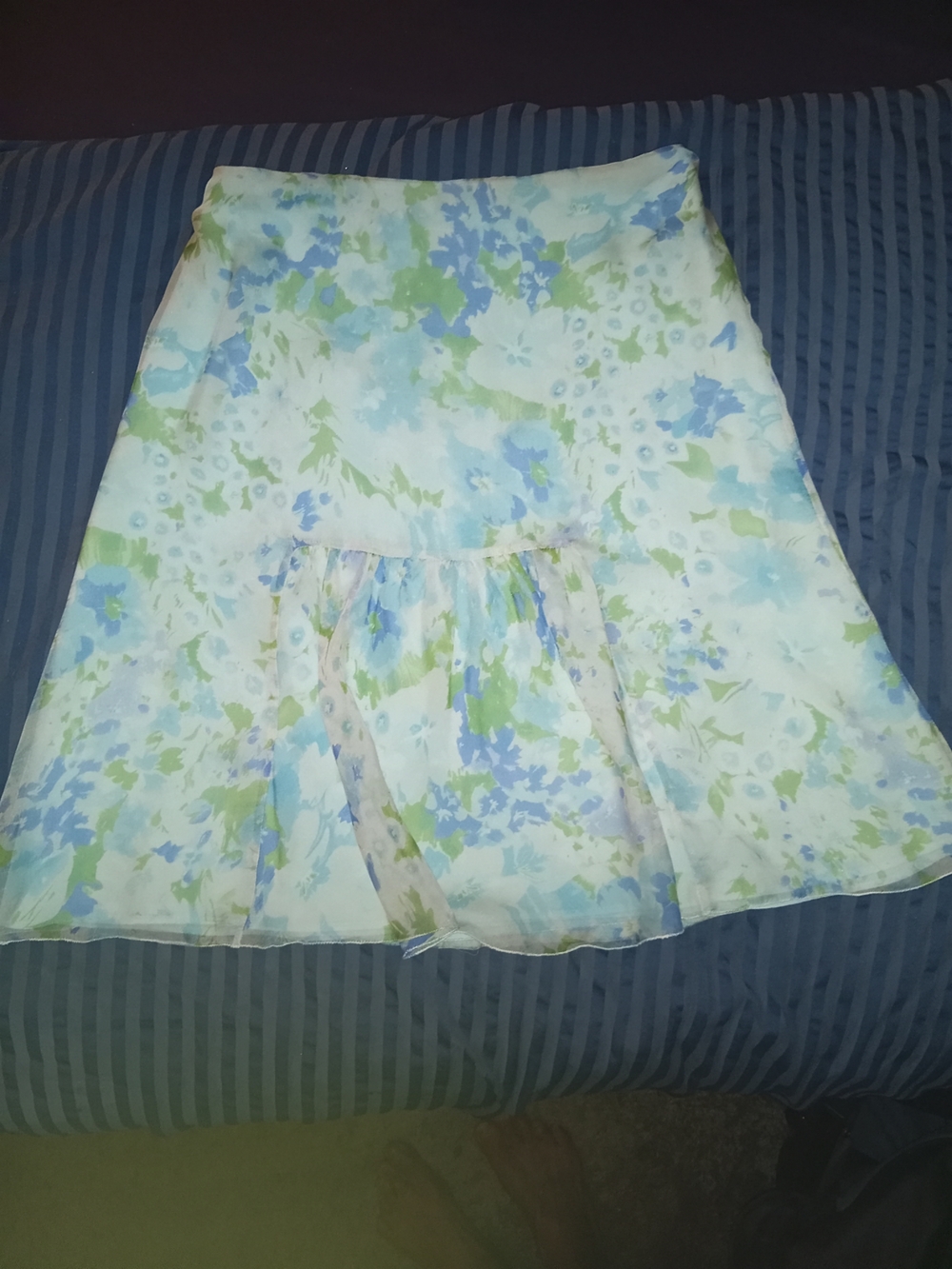 B-Long Boutique Blue and Green Floral A-Line Skirt